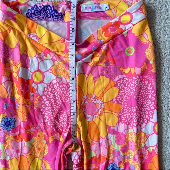 ELSIE & FRED Retro Floral Flare Pants Pink Orange 70s Festival Size Small - Picture 9 of 11